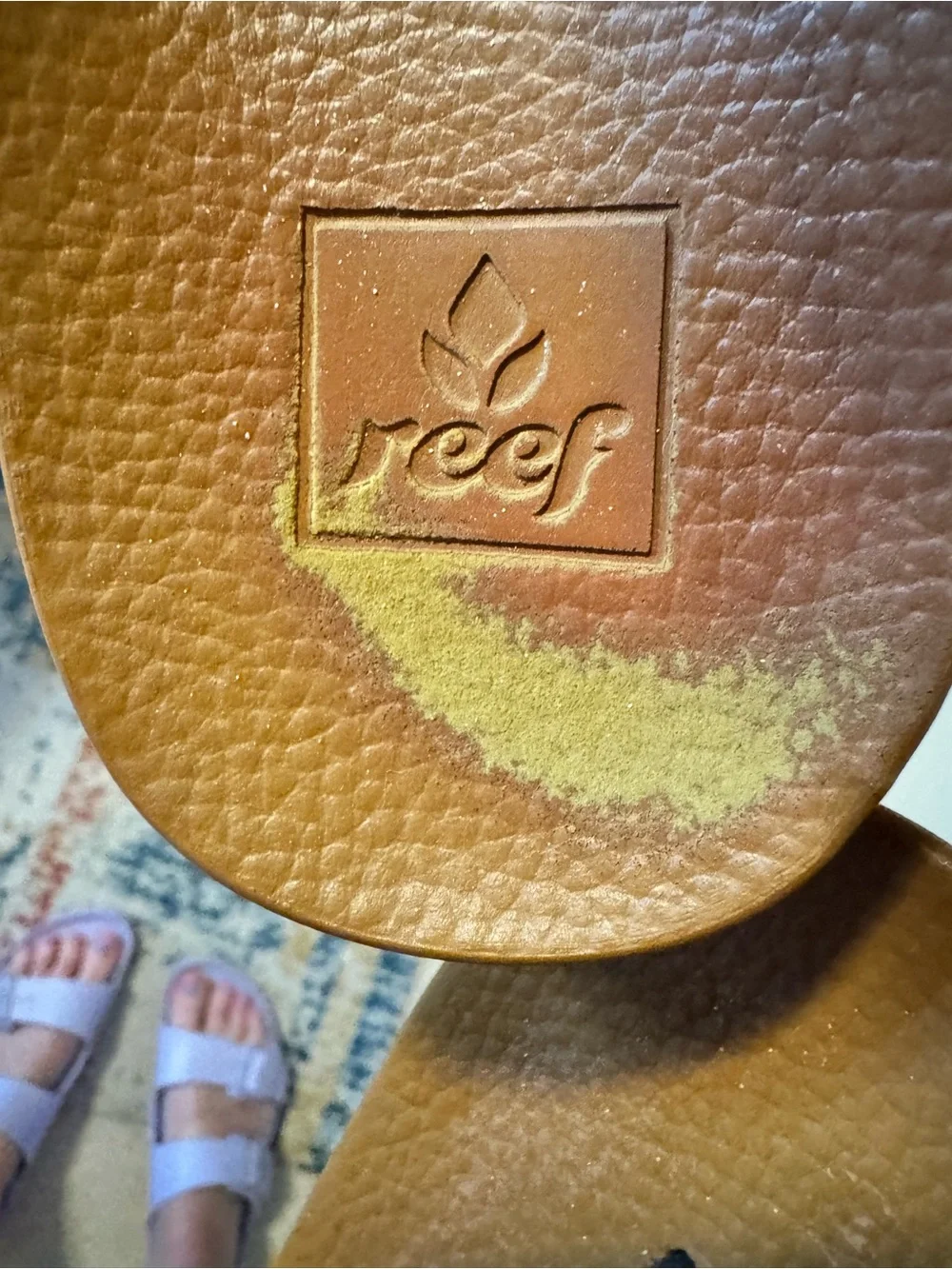 Women’s Reef Brown Footbed Flip Flops with Black Straps 10